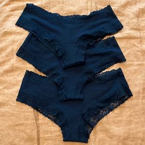 NWT Victoria’s Secret PINK Black Cheeky Cotton Lace Panties Set of 3